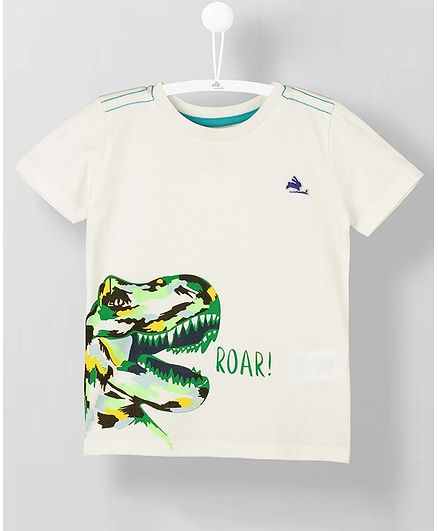 Cherry Crumble by Nitt Hyman Half Sleeves Dinosaur Print Tee - White