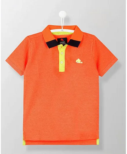 Cherry Crumble by Nitt Hyman Half Sleeves Contrast Placket Polo Neck Tee - Orange