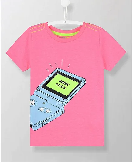 Cherry Crumble by Nitt Hyman Half Sleeves Game Over Print Tee - Pink