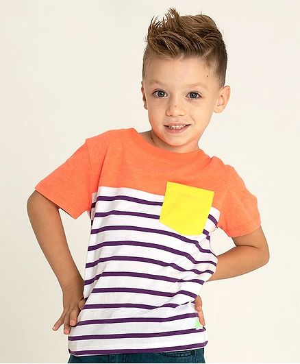 Cherry Crumble by Nitt Hyman Half Sleeves Striped Tee With Front Pocket - Orange