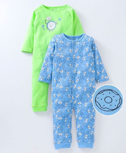 Babyoye Full Sleepsuit Multi Print Pack of 2 - Green Blue