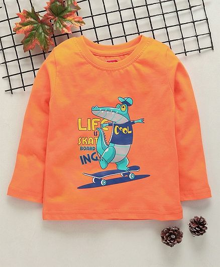 Babyhug Full Sleeves Tee Dinosaur Print - Orange
