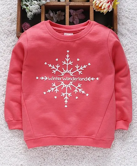 Babyhug Full Sleeves Sweatshirt Winter Wonderland Print - Pink