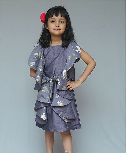 KIRTI AGARWAL PRET N COUTURE Elephant Print Half Sleeves Dress - Grey