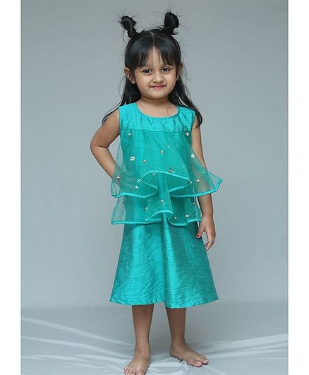 Kirti Agarwal Pret N Couture Varsha Showering Trends Flower Sequined Sleeveless Dress - Sea Green