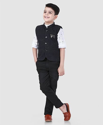 Dapper Dudes Full Sleeves Polka Dot Print 3 Piece Party Suit - Dark Grey