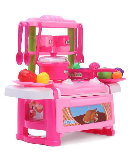 Pretend Play Battery Operated Kitchen Top With Accessories Pink - 24 Pieces