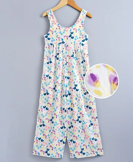 KIDSDEW Floral Print Sleeveless Jumpsuit - Multi Colour