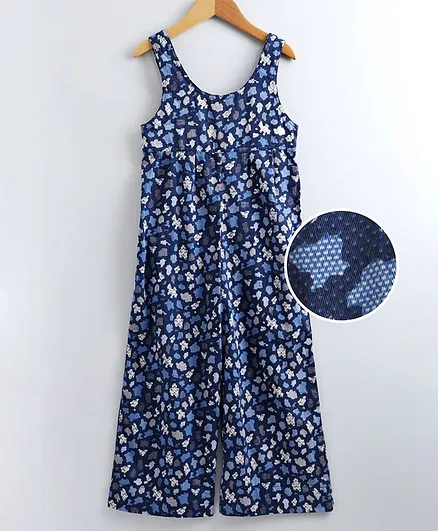 KIDSDEW All Over Printed Sleeveless Jumpsuit - Blue
