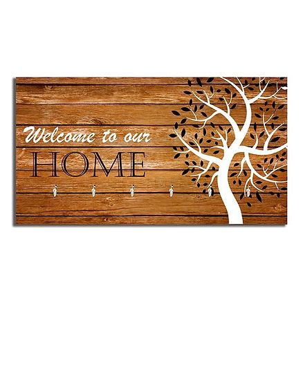 Studio Shubham Welcome to Our Home Wooden Key Holder - Brown