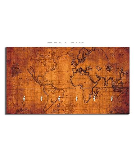 Studio Shubham Vintage World Map Wooden Key Holder - Brown