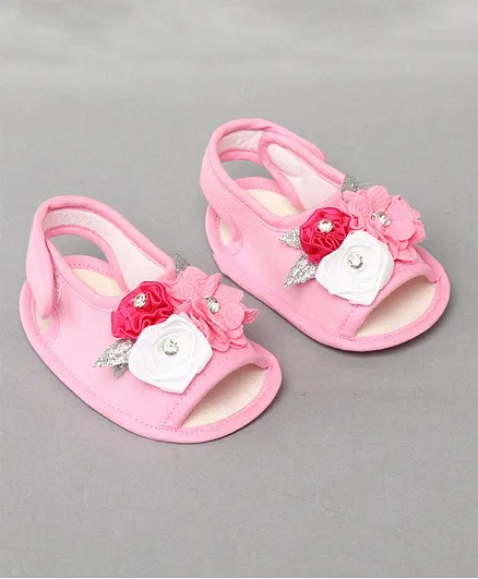Daizy Flower Applique Booties - Light Pink