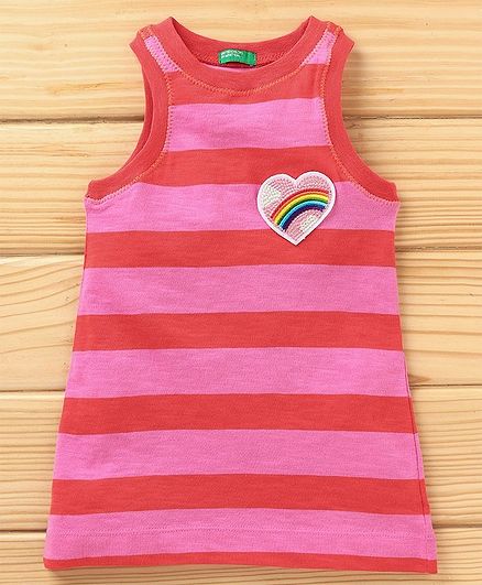 UCB Sleeveless Striped Frock Heart Patch - Red Pink