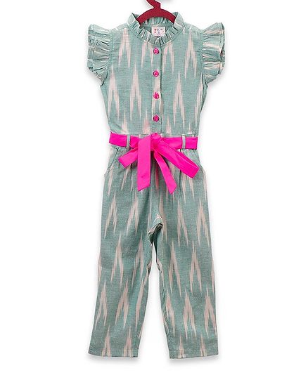 Lilpicks Couture Ikat Print Short Sleeves Jumpsuit - Green