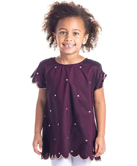 Cherry Crumble by Nitt Hyman Short Sleeves Dot Embroidered Top - Maroon