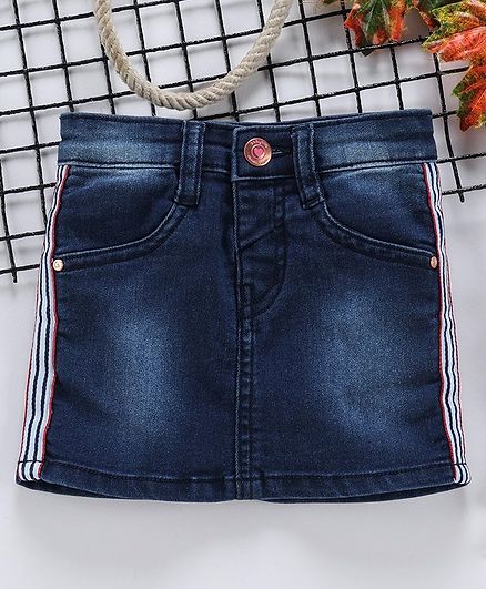 Babyhug Monkey Washed Denim Skirt - Dark Blue