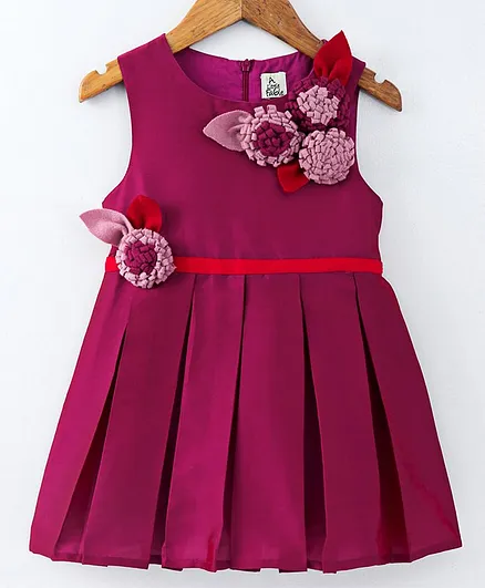 A Little Fable Sleeveless Flower Detailed Dress - Maroon