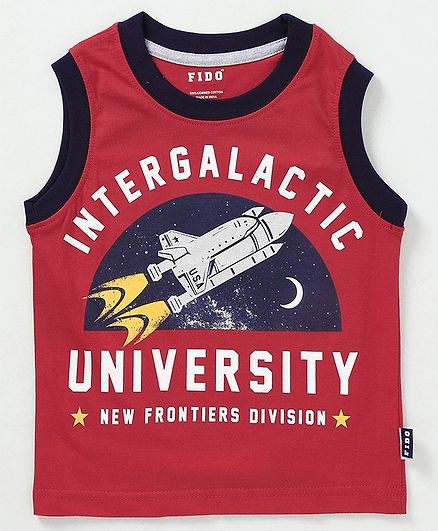 Fido Sleeveless Tee Text Print - Red
