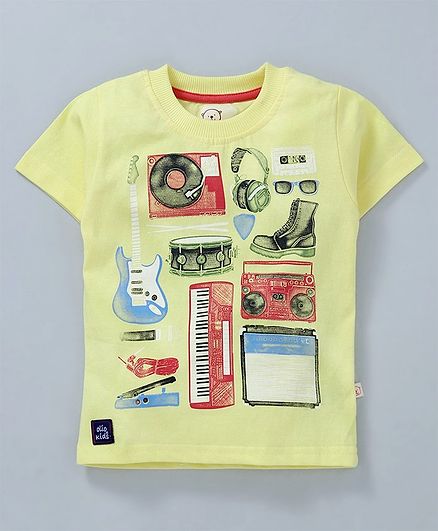 Olio Kids Half Sleeves Tee Music Print - Yellow