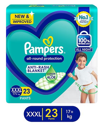 Pampers All round Protection Pants, Extra Extra Extra Large size (XXXL) 23 Count, Anti Rash diapers, Lotion with Aloe Vera