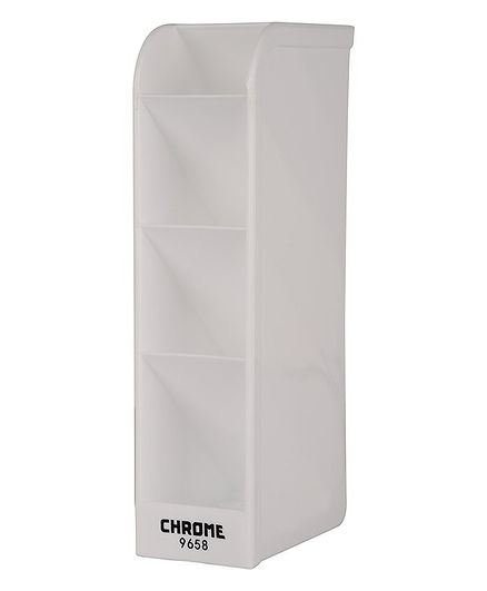 Chrome 4 Compartment Plastic Pen Holder - White
