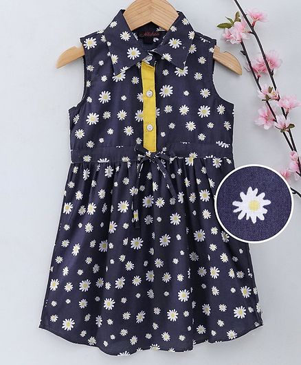 Pspeaches Floral Print Sleeveless Dress - Navy Blue