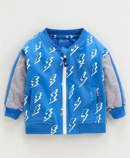 Babyoye Full Sleeves Cotton Sweatshirt Thunder Print - Royal Blue