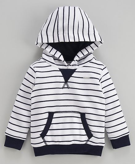 Babyoye Full Sleeves Hooded Sweatshirt Stripes Print - White