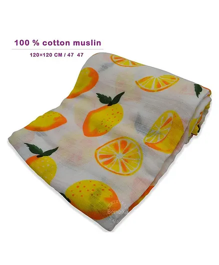 Bembika Muslin Swaddle Bamboo Blankets Large - Yellow White