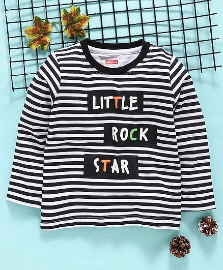 Babyhug Full Sleeves Tee Striped Text Print - Black White