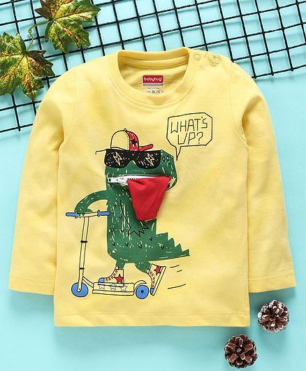 Babyhug Full Sleeves Tee Dino Print - Yellow