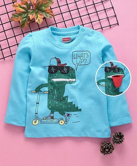 Babyhug Full Sleeves Tee Dino Print - Sky Blue