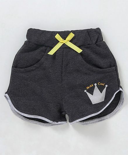Fido Drawstring Waist Shorts Crown Print - Dark Grey