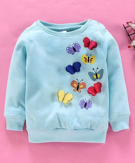 Babyhug Full Sleeves Sweatshirt Butterfly Print - Light Blue