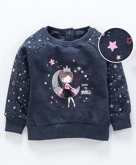 Babyhug Full Sleeves Sweatshirt Girl Print - Blue