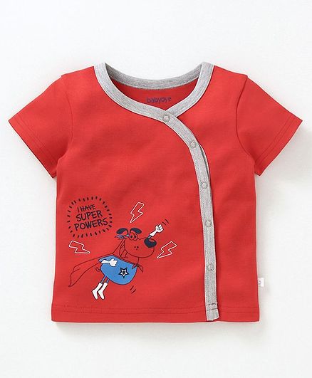 Babyoye Cotton Half Sleeves Vest Dog Print - Red