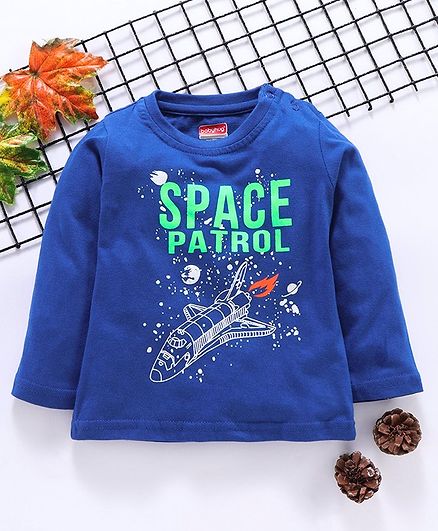 Babyhug Full Sleeves Tee Space Print - Royal Blue