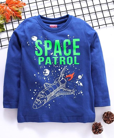 Babyhug Full Sleeves Tee Space Print - Royal Blue