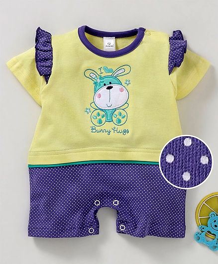 Olio Kids Half Sleeves Romper Puppy Patch - Yellow Violet