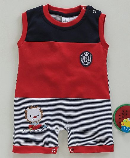 Olio Kids Sleeveless Rompers Teddy Patch - Red