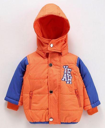 Babyoye Full Sleeves Hooded Jacket Text Print - Orange