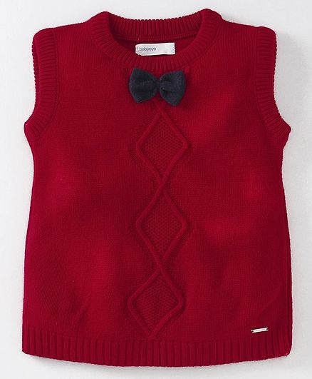Babyoye Sleeveless Sweater Bow Applique - Red