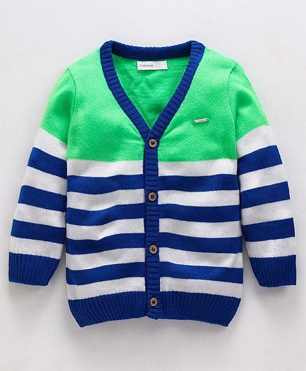 Babyoye Full Sleeves Sweater Striped Pattern - Blue Green