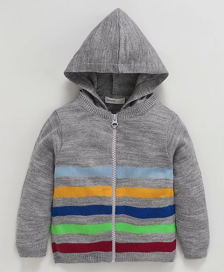 Babyoye Full Sleeves Cardigan Stripe Print - Grey