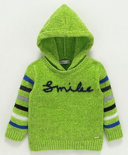 Babyoye Full Sleeves Hooded Sweater Smile Print - Green