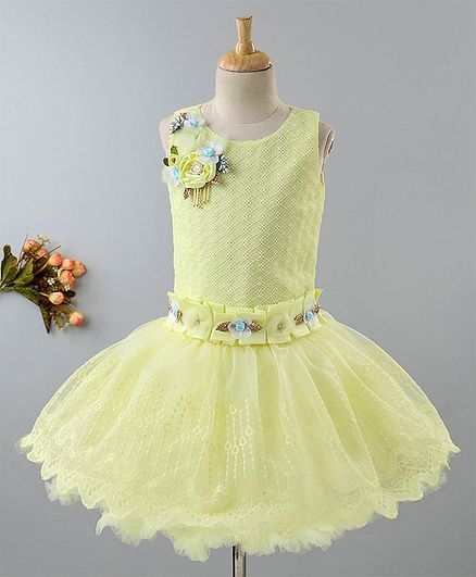 Enfance Rose Applique Sleeveless Dress - Yellow