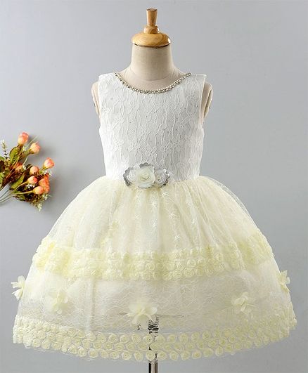 Enfance Sleeveless Flower Embroidered Rosette Hemline Dress - Yellow