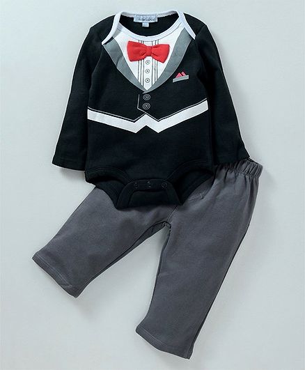 Mother's Choice Bow Detailed Full Sleeves Onesie & Bottom Set - Black