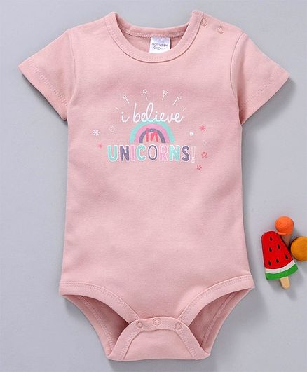 Mother's Choice Unicorns Print Half Sleeves Onesie - Pink