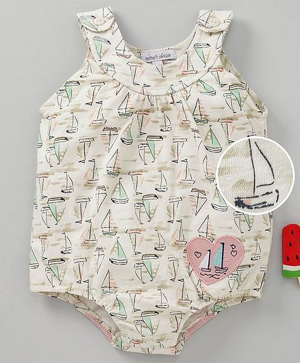 Mother's Choice Boat Print Sleeveless Onesie - Pink & Beige